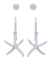 Macy's Diamond Accent Starfish Fishhook Ball Gold Plate Or Silver Plate Stud Set In Silver