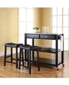 Crosley Stainless Steel Top Kitchen Cart Island With 24" Upholstered Saddle Stools In Black