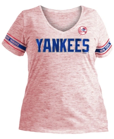 5th & Ocean Women's Plus New York Yankees Space Dye Sleeve T-shirt In Navy