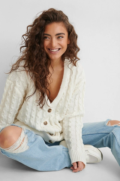 Jasmin Azizam X Na-kd Oversized Knitted Cardigan - Offwhite In Off White