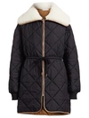 SEE BY CHLOÉ WOMEN'S QUILTED FAUX SHEARLING COLLAR PARKA COAT,0400011863492