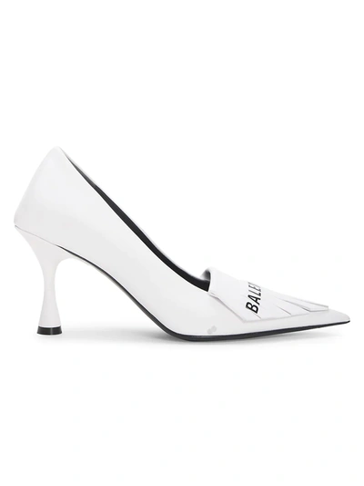 Balenciaga Women's Fringe Knife Point-toe Stiletto Leather Pumps In White Black