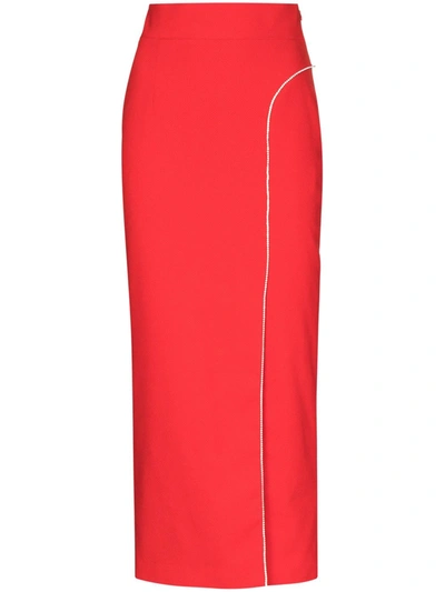 Anouki Anjelica Crystal Pencil Skirt In Red