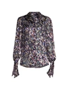 MILLY PAINTED-PRINT TIE-CUFF BLOUSE,400013252666