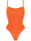 Hunza G Pamela Neon Orange Seersucker Swimsuit In Orange