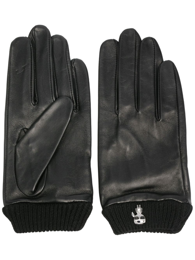 Karl Lagerfeld Ikonik-brooch Leather Gloves In Black
