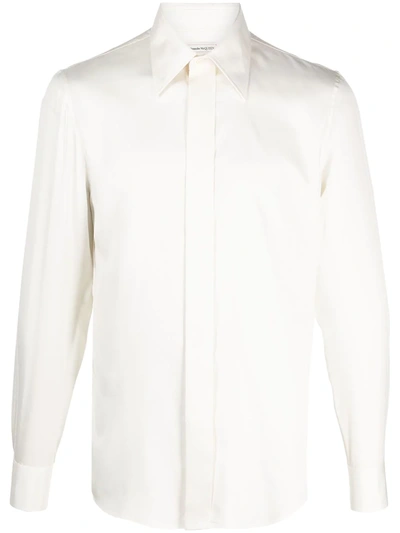 Alexander Mcqueen Drop-shoulder Long-sleeve Shirt In Ivory