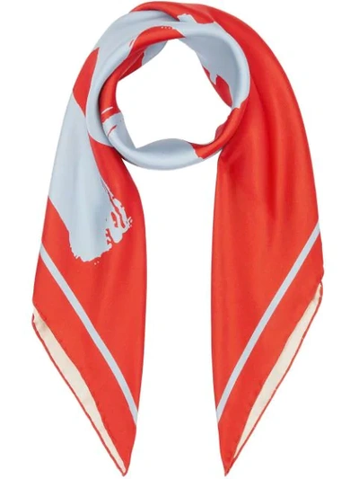 Burberry Love Print Silk Square Scarf In Red