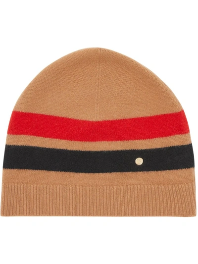 Burberry Monogram-plaque Fine-knit Beanie Hat In Brown