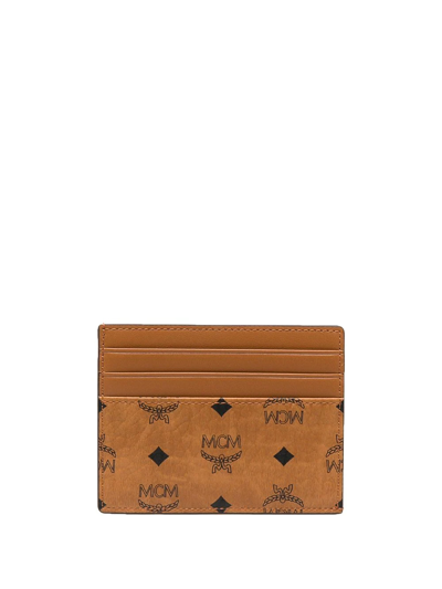 Mcm Mini Monogram-print Cardholder In Brown