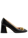 Gucci Baby Leather Horsebit Block-heel Pumps In Black
