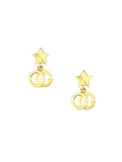 Gucci Gg Running 18k Yellow Gold Star Drop Earrings In Yg