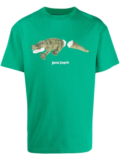 Palm Angels Croco Crew Neck T-shirt In Green