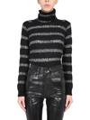 SAINT LAURENT STRIPED SWEATER WITH SEQUINS