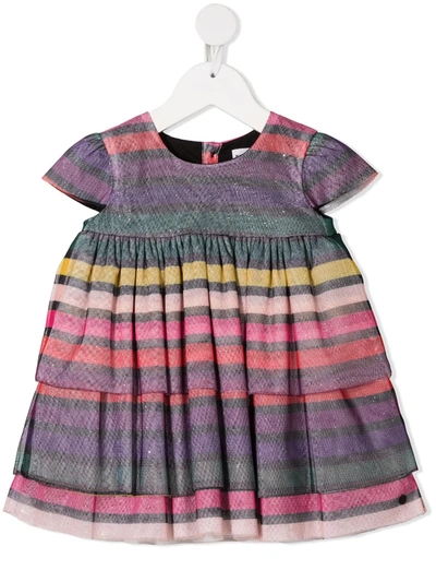 Sonia Rykiel Babies' Multicolor Dress For Girl With Stripes In Pink