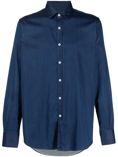 Canali Metallic Spread-collar Shirt In Blue