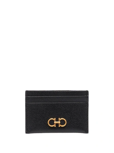 Ferragamo Gancini Leather Card Holder In Black