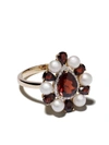 ANISSA KERMICHE 14KT YELLOW GOLD WOMAN IN RED GARNET, PEARL AND DIAMOND RING