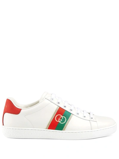 Gucci Ace Webbing-trimmed Leather Sneakers In White