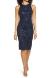 Vince Camuto Sequin Lace Sleeveless Sheath Dress In Navy