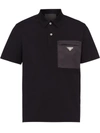 Prada Cotton Bi-material Polo Shirt In Black