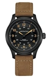 Hamilton Khaki Field Titanium Automatic Leather Bracelet Watch, 42mm In Black