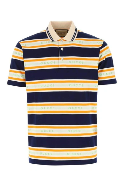 Gucci Jacquard Striped Polo Shirt In Blue