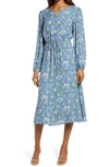 REFORMATION LISSE FLORAL LONG SLEEVE MIDI DRESS,LISSE