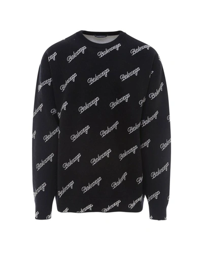 Balenciaga Script-logo Wool-blend Sweater In Black