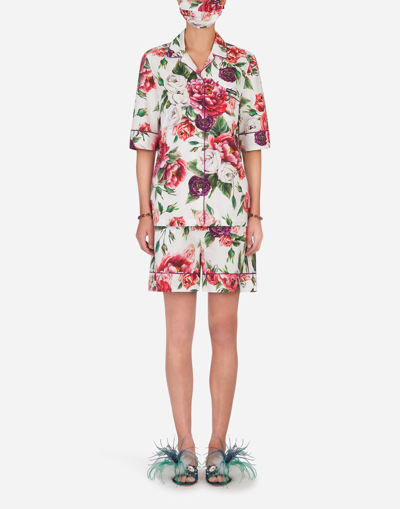 Dolce & Gabbana Peony-print Pajama Set With Matching Face Mask In Floral Print