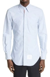 Thom Browne Extra Trim Fit Oxford Shirt With Grosgrain Trim In Light Blue