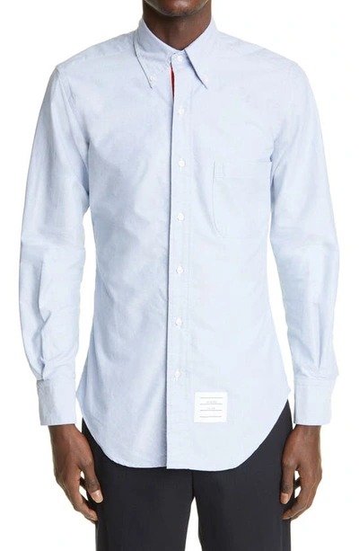 Thom Browne Extra Trim Fit Oxford Shirt With Grosgrain Trim In Blue