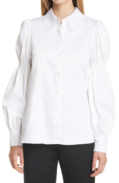 Ted Baker Briona Cotton Shirt With Puff Sleeve And Lace Trim In White