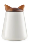 Nambe Cat Treat Jar In Porcelain/ Acacia