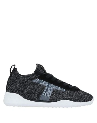 Tod's Metallic Black Lurex Fabric And Suede T Print Sneakers In Multi