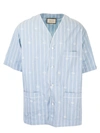 GUCCI STRIPED GG BOWLING SHIRT IN LIGHT BLUE AND IV