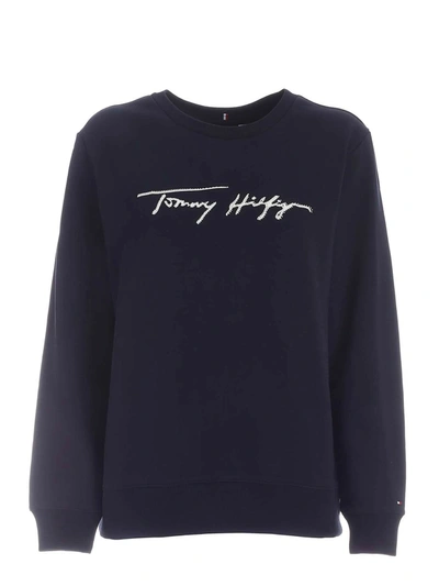 Tommy Hilfiger Logo Print Sweatshirt In Blue And White
