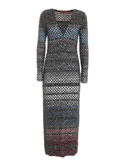 Missoni Micro Sequin Knit Wool Blend Long Dress In Multicolor