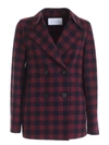 HARRIS WHARF LONDON HOUNDSTOOTH JACKET IN BLUE AND BURGUNDY colour