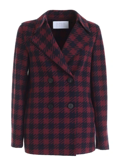 Harris Wharf London Houndstooth Jacket In Blue And Burgundy Colour In Bordeaux