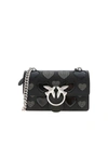 PINKO LOVE MINI ICON STUDDED HEART BAG IN BLACK