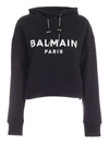 BALMAIN CROP HOODIE IN BLACK