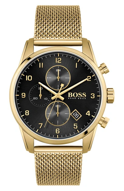 Hugo Boss Men's Skymaster Gold-tone Stainless Steel Mesh Bracelet 44mm