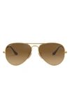 Ray Ban 58mm Polarized Aviator Sunglasses In Gold/ Brown Gradient