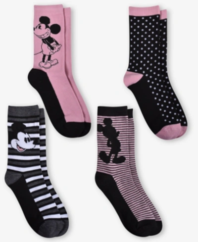 Planet Sox Mickey Mouse "vintage Vibes" 4pk Crew Socks In Atlas Pink