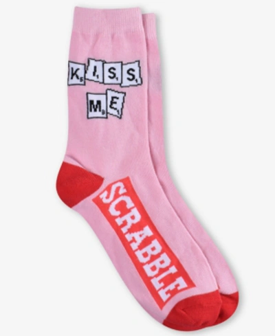 Planet Sox Scrabble "kiss Me" Crew Socks In Blush