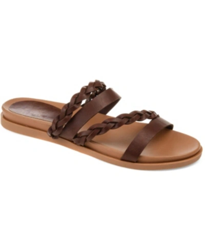 Journee Collection Women's Colette Braided Strappy Open Toe Flat Sandals In Brown