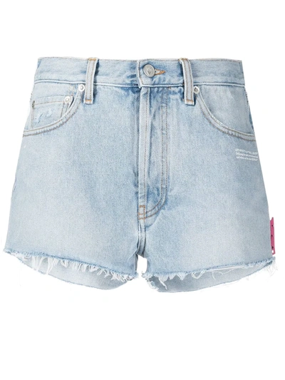 Off-white Frayed Edge Denim Shorts In Blue