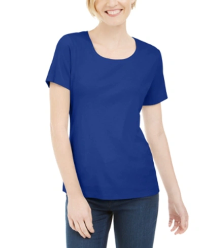 Karen Scott Petite Cotton Scoop-neck Top, Created For Macy's In Ultra Blue