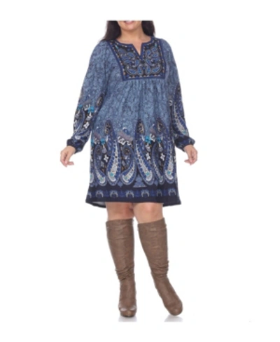 White Mark Women's Plus Size Apolline Embroidered Sweater Dress In Blue
